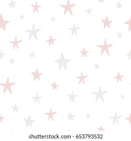 Vector kids background, seamless pattern with pink stars. Pastel colors