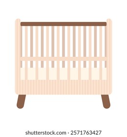 Cama de niño de Vector para recién nacidos, niños en estilo plano. Muebles de madera para la habitación de los niños. Cama Pequeña segura sin esquinas en colores claros aislados sobre fondo blanco. Vector Clip arte de la cama.