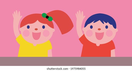 Vector kids boy and girl at school