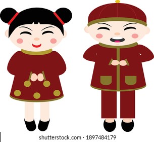 A vector of Kids celebrating Chinese New Year.