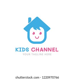 Vector Kids Channel Logo Design Template. Kids house logo. Happy baby logotype. Kid shop logo. Baby goods store. Child simple icon. 