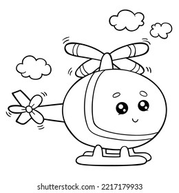 vector kids Coloring page with outline  cartoon helicopter