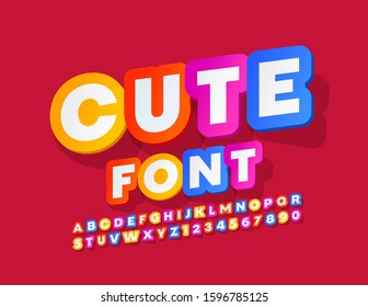Vector Kids Cute Font. Rotated Colorful Alphabet Letters and Numbers for Children.