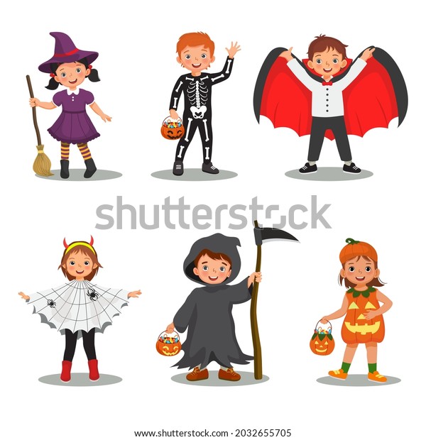 Vector Kids Dress Creepy Halloween Costumes Stock Vector (Royalty Free ...