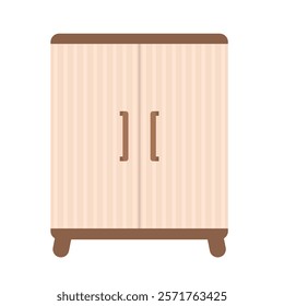 Vector kid's dresser for clothes, toys in flat style. Wooden furniture for kids room. Safe tall cabinet without corners in light colors isolated on white background. Vector clip art of wardrobe.