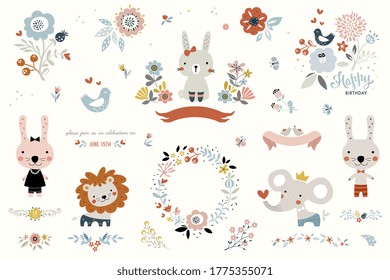 Vector kids elements. Good for children's clothing, shirts, invites, decor, branding, social media, tags, stickers.