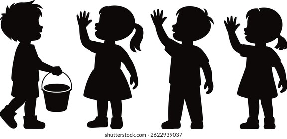 Vector Kids Graphics: Playful Children Silhouettes