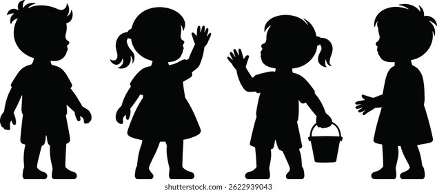 Vector Kids Graphics: Playful Children Silhouettes