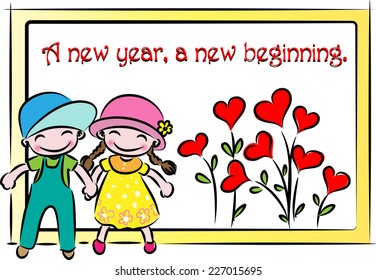 vector kids with greeting card