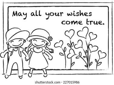 vector kids with greeting card