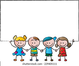 vector kids holding a blank card