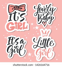 Vector kids illustration of lettering for invitation and greeting card, cake toppers, prints and posters. Calligraphic elements for design of baby birthdays and parties for girls and boys 