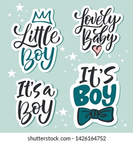 Vector kids illustration of lettering for invitation and greeting card, cake toppers, prints and posters. Calligraphic elements for design of baby birthdays and parties for girls and boys 