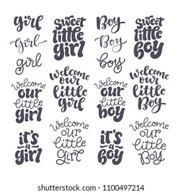 Vector kids illustration of lettering set for invitation and greeting card, cake toppers, prints and posters. Calligraphic elements for design of baby birthdays and parties for girls and boys