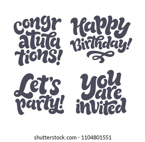 Vector kids illustration of lettering set for invitation and greeting card, cake toppers, prints and posters. Graphic elements for design of baby birthday and party. Hand drawn calligraphy