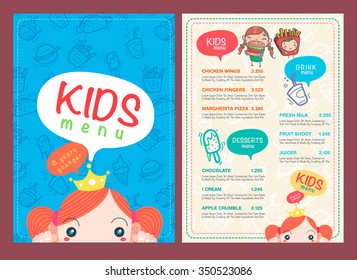 Vector Kids Menu Template And Hand Draw Symbol And Icon.