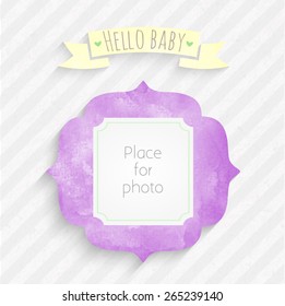 Vector kids page Hello baby! with photo and watercolor  frame for scrapbooking album