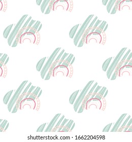 Vector kids pattern with cute native cloud. Cute scandinavian seamless background in calm colors