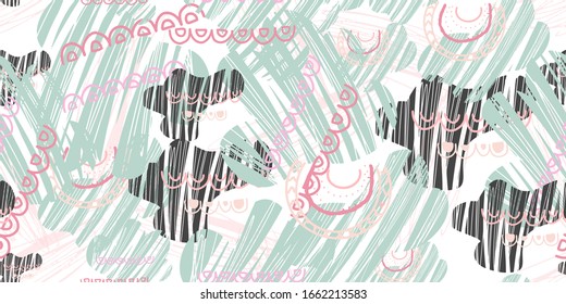 Vector kids pattern with cute native cloud. Cute scandinavian seamless background in calm colors