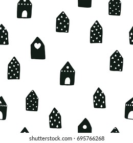 Vector kids pattern. Vector seamless background, black and white, scandinavian style