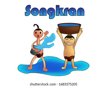 Vector kids playing water songkran festival of Thailand design background, cute illustration