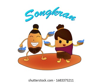 Vector kids playing water songkran festival of Thailand design background, cute illustration