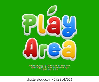 Vector Kids Poster Spielbereich. Lustige Kinderschrift. Kreative bunte Buchstaben und Zahlen Satz Alphabet. 