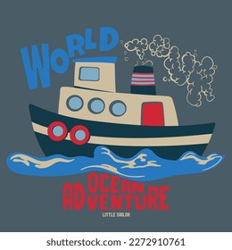 vector kids print cute ship drawing