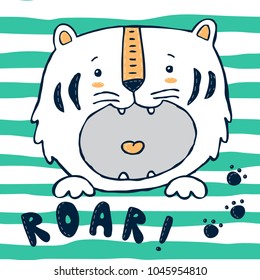 Vector kids print with hand drawn cute baby tiger for baby t-shirts,posters and other