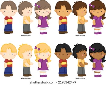 a vector of kids queueing in a line