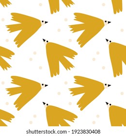 Vector kids seamless background pattern with scandinavian bird for baby shower, textile design. Simple texture for nordic wallpaper, fills, web page background.
