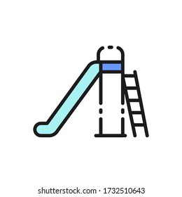 Vector kids slide for playground flat color line icon.