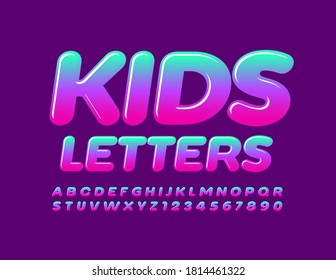 Vector Kids style Alphabet Letters and Numbers set. Gradient color bright Glossy Font