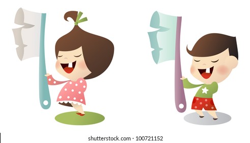 Vector kids with toothbrush
