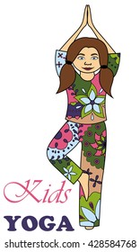 Vector kids yoga tree pose colorful