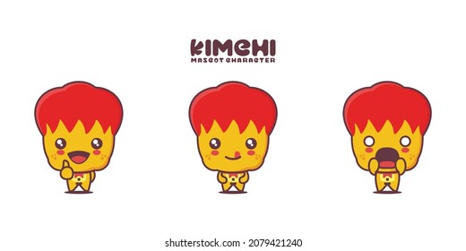 vector kimchi cartoon mascot, korean traditional food illustration, with different expressions, isolated on a white background.
