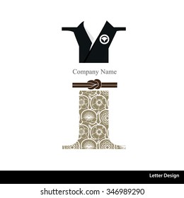 Vector of Kimono style alphabet tape I. Traditional Japanese style.