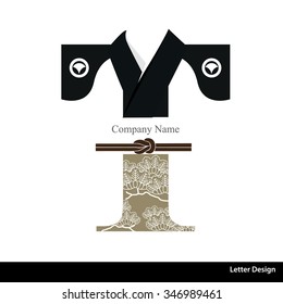 Vector of Kimono style alphabet tape T. Traditional Japanese style.