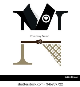 Vector of Kimono style alphabet tape N. Traditional Japanese style.