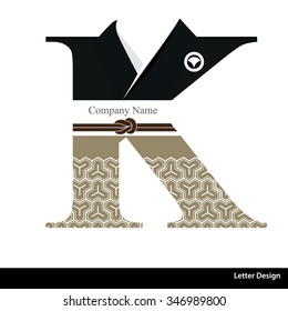 Vector of Kimono style alphabet tape K. Traditional Japanese style.