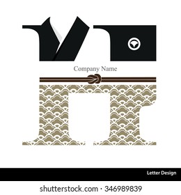 Vector of Kimono style alphabet tape H. Traditional Japanese style.