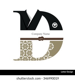 Vector of Kimono style alphabet tape D. Traditional Japanese style.