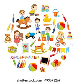 Vector kindergarten pattern with boys and girls