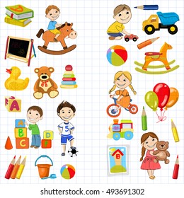 Vector kindergarten pattern with boys and girls