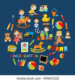 Vector kindergarten pattern with boys and girls