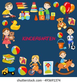 Vector kindergarten pattern with boys and girls