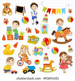 Vector kindergarten pattern with boys and girls