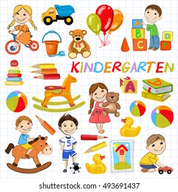 Vector kindergarten pattern with boys and girls