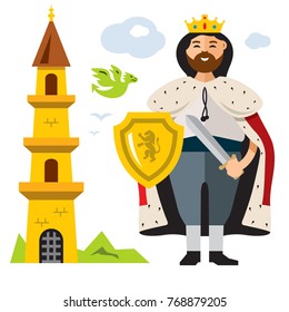 Vector King. Flat style colorful Cartoon illustration.