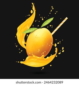 Vector King of Fruits Mango with splash in India Blue Background